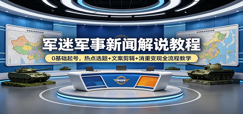 军迷军事新闻解说教程：0基础起号，热点选题+文案剪辑+消重变现全流程教学-小二项目网