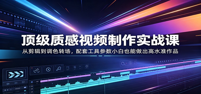 顶级质感视频制作实战课：从剪辑到调色转场，配套工具参数小白也能做出高水准作品-小二项目网