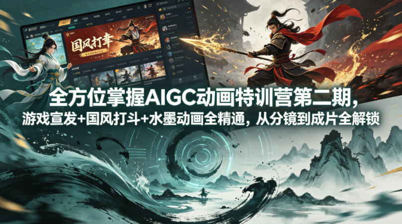 全方位掌握AIGC动画特训营第二期，游戏宣发+国风打斗+水墨动画全精通，从分镜到成片全解锁-小二项目网