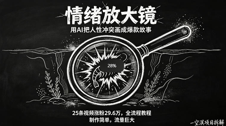 AI制作“情绪放大镜“视频，25条视频涨粉29.6W粉，流量巨大，制作简单，全流程教程-小二项目网