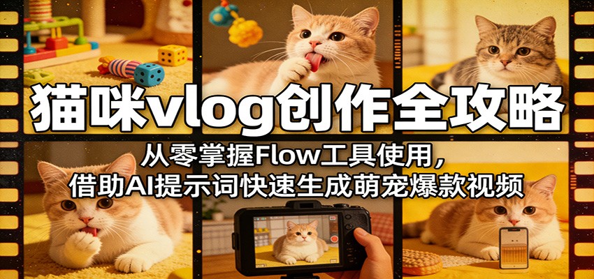 猫咪vlog创作全攻略：从零掌握Flow工具使用，借助AI提示词快速生成萌宠爆款视频-小二项目网