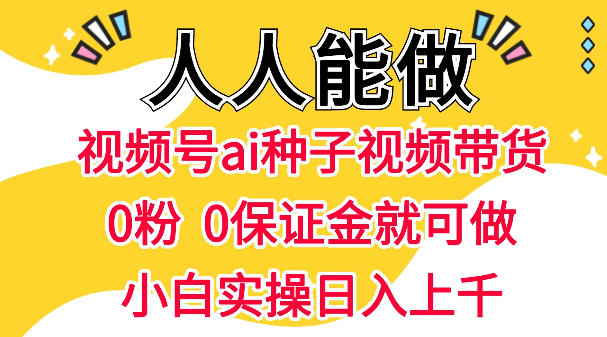 视频号AI种子带货，0粉0保证金就可做，人人能做，实操日入1k+-小二项目网