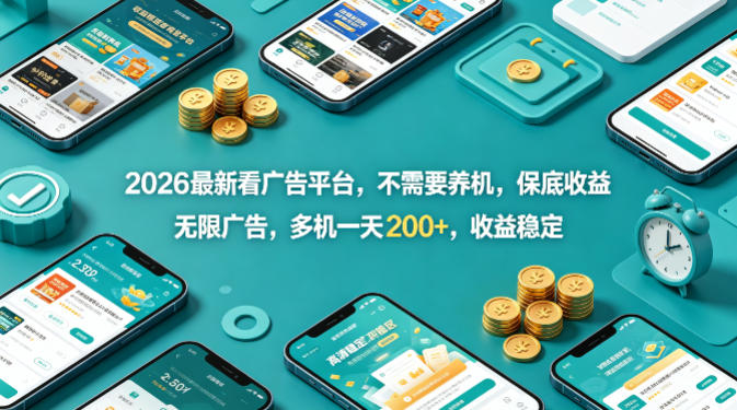 2026最新看广告平台，不需要养机，保底收益，无限广告，多机一天200+，收益稳定【揭秘】-小二项目网
