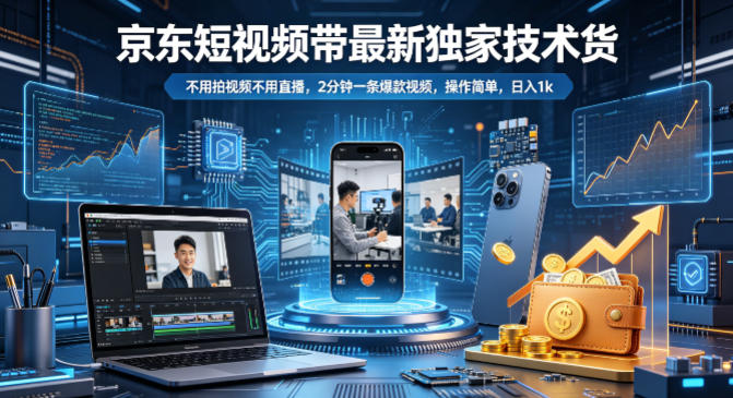 京东短视频带货最新独家技术，不用拍视频不用直播，2分钟一条爆款视频，操作简单，日入1k+【揭秘】-小二项目网