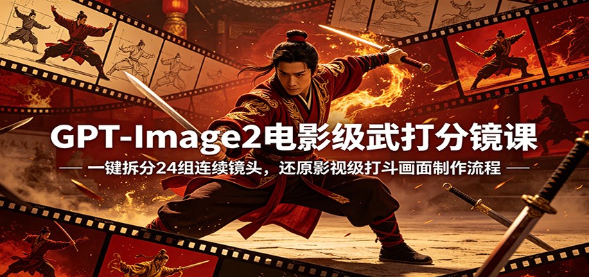 GPT-Image2电影级武打分镜课：一键拆分24组连续镜头，还原影视级打斗画面制作流程-小二项目网