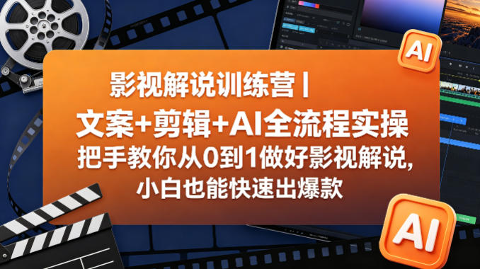 影视解说训练营｜文案+剪辑+AI全流程实操，把手教你从0到1做好影视解说，小白也能快速出爆款-小二项目网