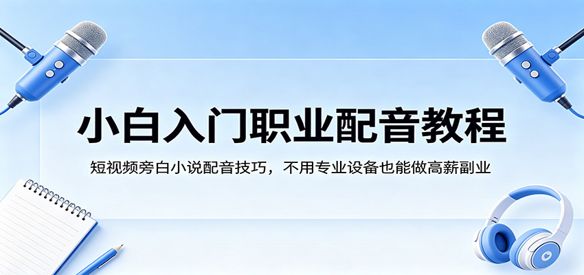 小白入门职业配音教程，短视频旁白小说配音技巧，不用专业设备也能做高薪副业-小二项目网