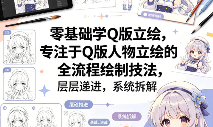 零基础学Q版立绘，专注于Q版人物立绘的全流程绘制技法，层层递进，系统拆解-小二项目网