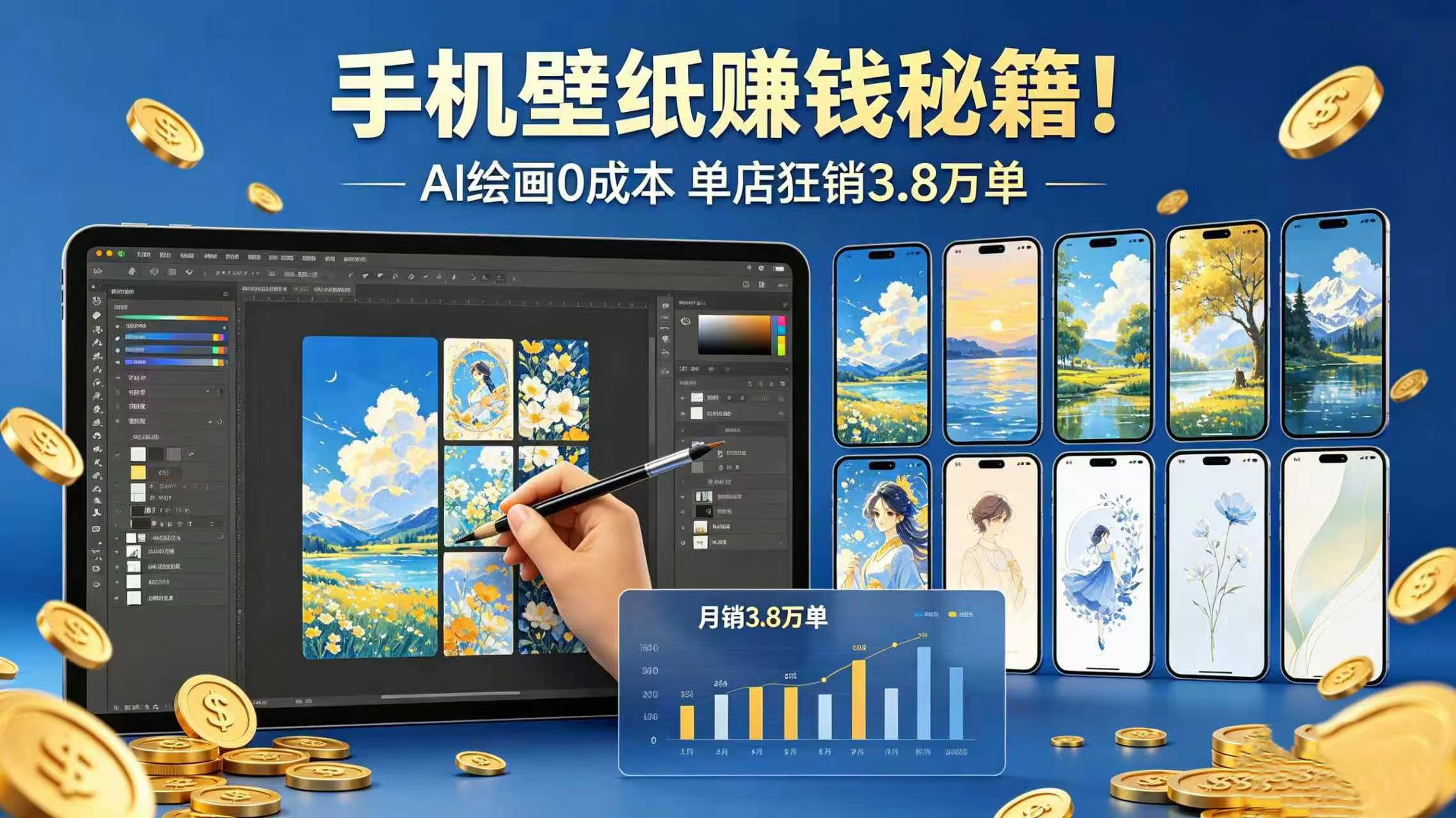 手机壁纸赚钱秘籍！AI 绘画 0 成本 单店狂销 3.8 万单-小二项目网