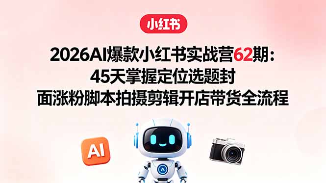 （18606期）2026AI爆款小红书实战营62期：45天掌握定位选题封面涨粉脚本拍摄剪辑开店带货全流程-小二项目网