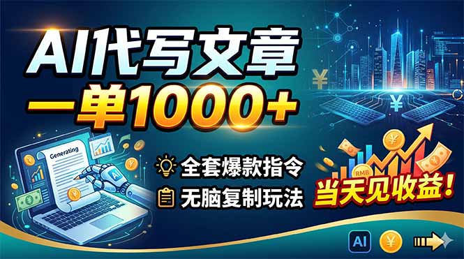 （18575期）AI代写文章，一单1000+，全套爆款指令+无脑复制玩法，当天见收益！-小二项目网