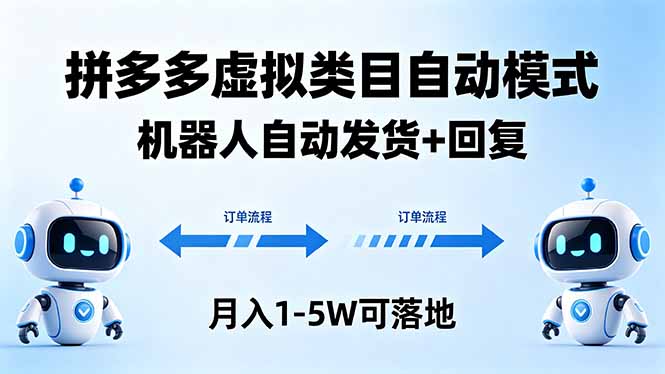 （18339期）多多虚拟类目自动模式，机器人自动发货 + 回复，月入 1-5W 可落地-小二项目网
