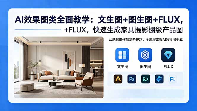 （18452期）AI效果图类全面教学：文生图+图生图+FLUX，快速生成家具摄影棚级产品图-小二项目网