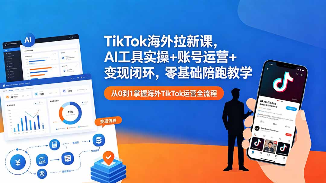 （18522期）TikTok海外拉新课，AI工具实操+账号运营+变现闭环，零基础陪跑教学-小二项目网