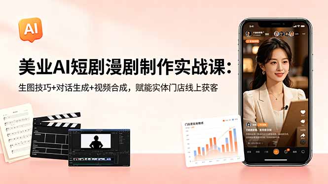 （18536期）美业AI短剧漫剧制作实战课：生图技巧+对话生成+视频合成，赋能实体门店线上获客-小二项目网