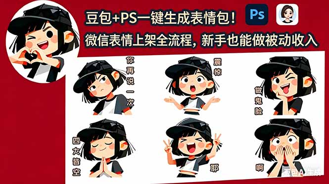 （18402期）豆包+PS一键生成表情包！微信表情上架全流程，新手也能做被动收入-小二项目网