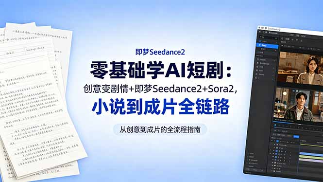 （18537期）零基础学AI短剧：创意变剧情+即梦Seedance2+Sora2，小说到成片全链路-小二项目网