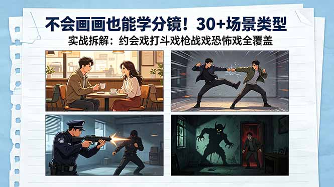 （18591期）不会画画也能学分镜！30+场景类型实战拆解：约会戏打斗戏枪战戏恐怖戏全覆盖-小二项目网
