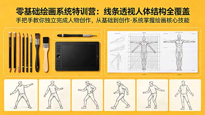（18615期）零基础绘画系统特训营：线条透视人体结构全覆盖，手把手教你独立完成人物创作-小二项目网