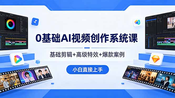 （18354期）0基础AI视频创作系统课，基础剪辑+高级特效+爆款案例，小白直接上手-小二项目网