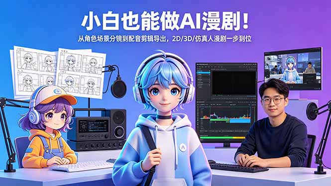 （18343期）小白也能做AI漫剧！从角色场景分镜到配音剪辑导出，2D/3D/仿真人漫剧一步到位-小二项目网