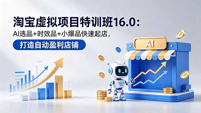 （18666期）淘宝虚拟项目特训班16.0：AI选品+时效品+小爆品快速起店，打造自动盈利店铺-小二项目网
