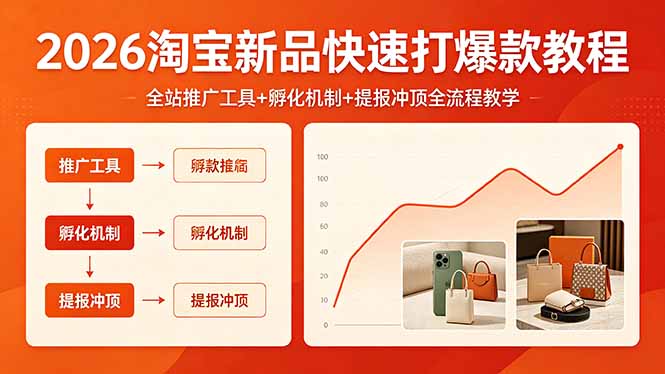 （18422期） 2026淘宝新品快速打爆款教程，全站推广工具+孵化机制+提报冲顶全流程教学-小二项目网