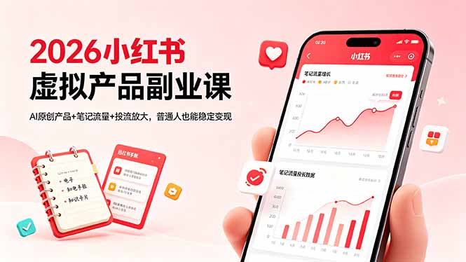 （18449期）2026小红书虚拟产品副业课，AI原创产品+笔记流量+投流放大，普通人也能稳定变现-小二项目网