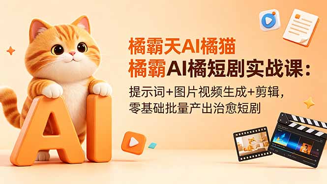 （18542期）橘霸天AI橘猫短剧实战课：提示词+图片视频生成+剪辑，零基础批量产出治愈短剧-小二项目网