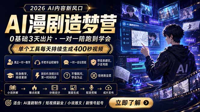 （18568期）AI漫剧造梦营：0基础3天出片，单个工具每天持续生成400秒视频-小二项目网