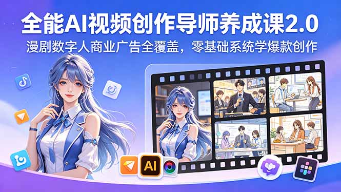 （18505期）全能AI视频创作导师养成课2.0，漫剧数字人商业广告全覆盖，零基础系统学爆款创作-小二项目网
