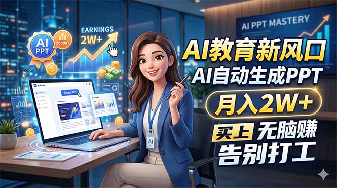 （18330期）AI教育新风口，AI自动生成PPT，月入2W+，无脑赚，告别打工-小二项目网