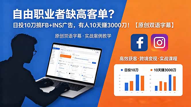（18489期）自由职业者缺高客单？日投 10 刀搞 FB+INS 广告，有人 10 天赚 3000 刀！【原创双语字幕】-小二项目网