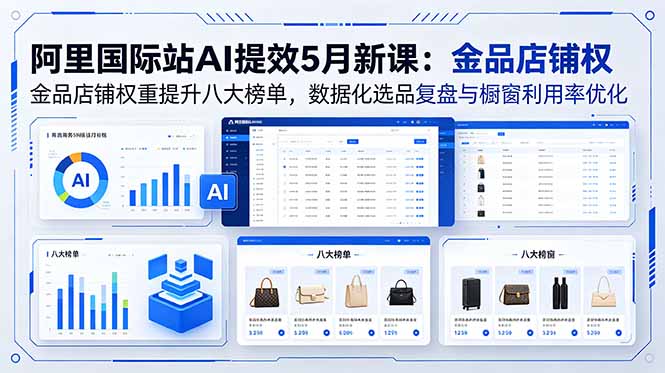 （18556期）阿里国际站AI提效5月新课：金品店铺权重提升八大榜单，数据化选品复盘与橱窗利用率优化-小二项目网