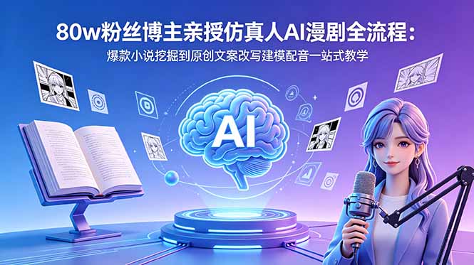（18581期）80w粉丝博主亲授仿真人AI漫剧全流程：爆款小说挖掘到原创文案改写建模配音一站式教学-小二项目网