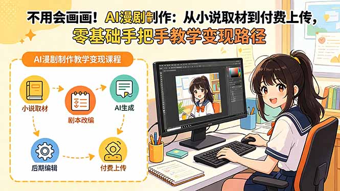 （18439期）不用会画画！AI漫剧制作：从小说取材到付费上传，零基础手把手教学变现路径-小二项目网