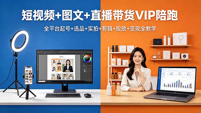 （18319期）短视频+图文+直播带货VIP陪跑，全平台起号+选品+实拍+剪辑+投放+变现全教学-小二项目网