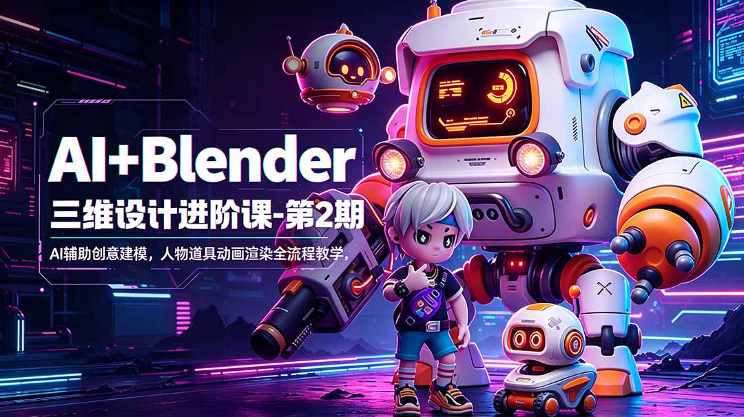 （18586期）AI+Blender三维设计进阶课-第2期：AI辅助创意建模，人物道具动画渲染全流程教学-小二项目网