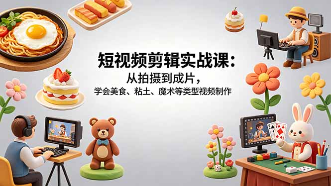 （18375期）短视频剪辑实战课：从拍摄到成片，学会美食、粘土、魔术等类型视频制作-小二项目网