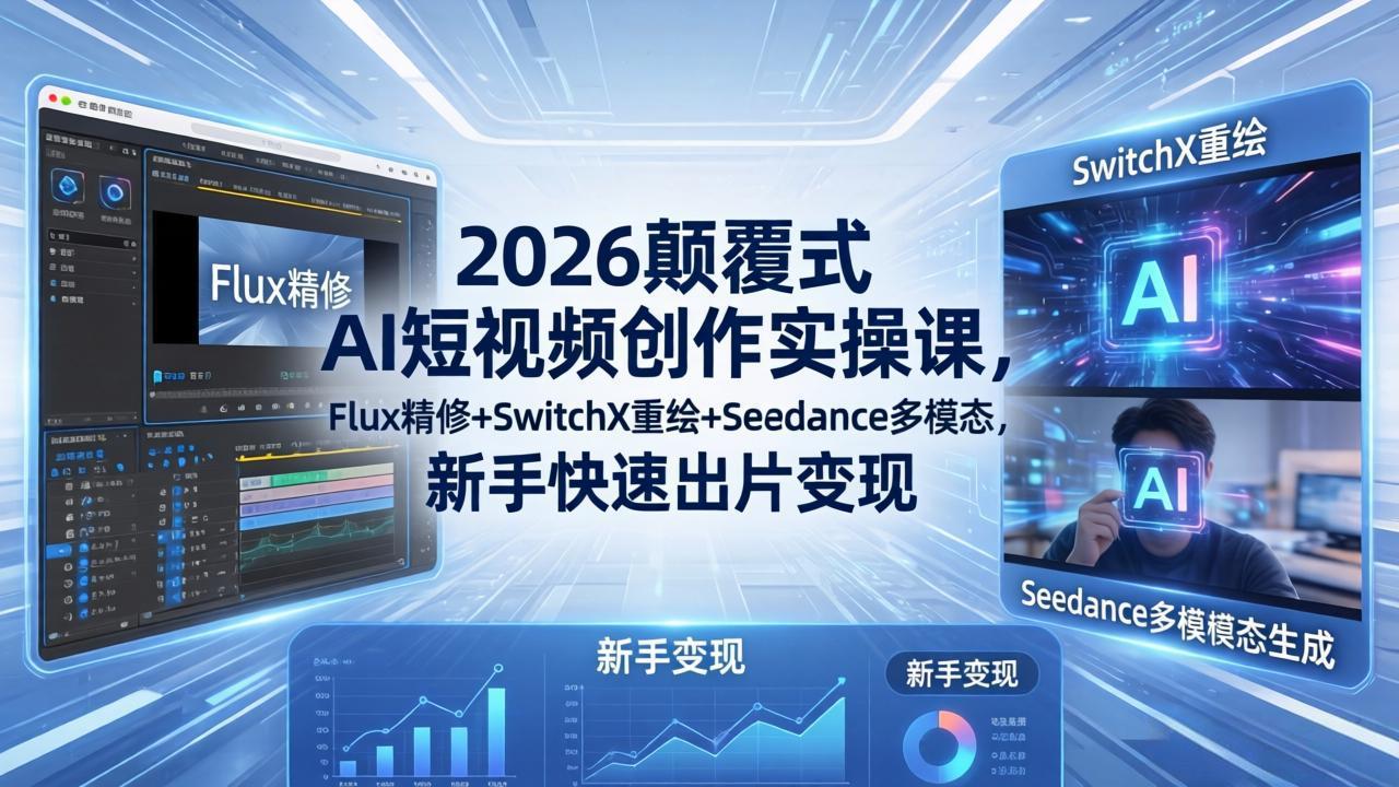 （18449期）2026颠覆式 AI短视频创作课-5月更新，Flux精修+SwitchX重绘+Seedance多模态，新手快速出片变现-小二项目网