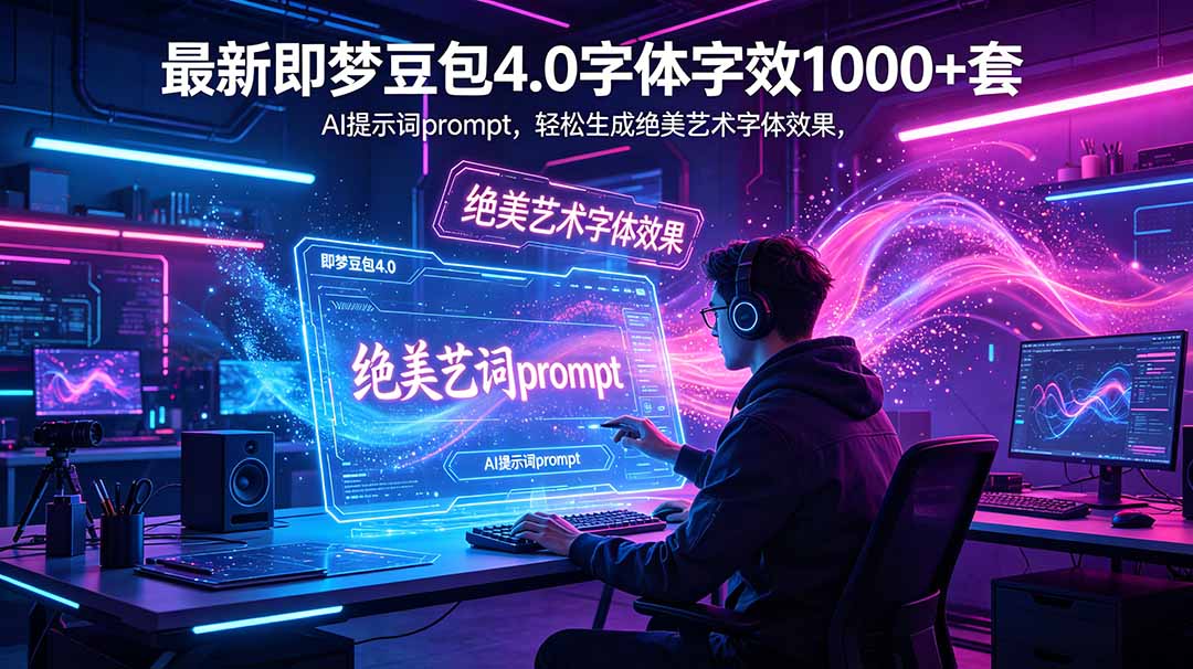 （18650期）最新即梦豆包4.0字体字效1000+套，AI提示词prompt，轻松生成绝美艺术字体效果-小二项目网