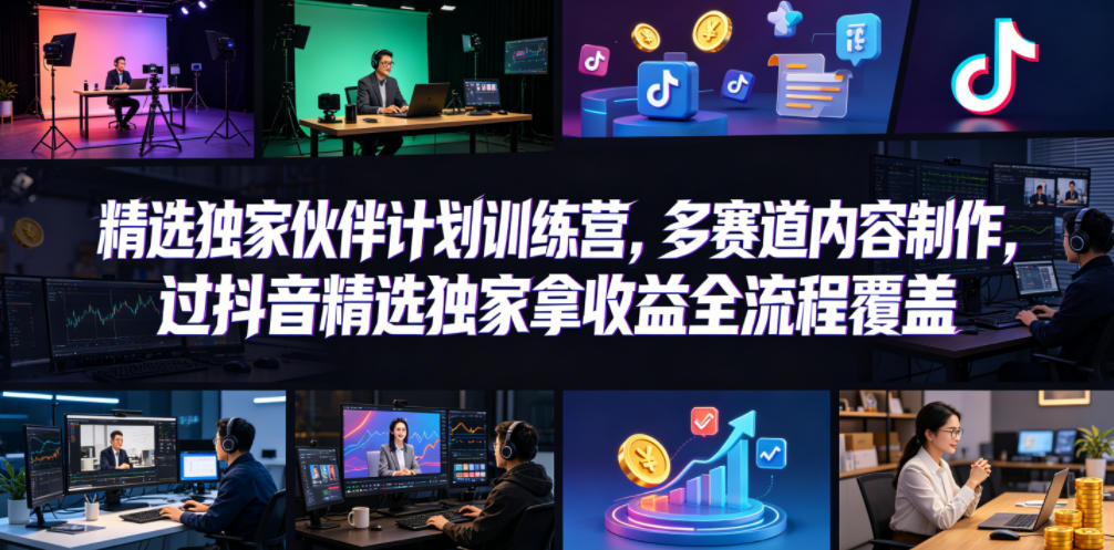 小豁食堂精选独家伙伴计划训练营，多赛道内容制作，过抖音精选独家拿收益全流程覆盖-小二项目网