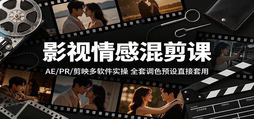 影视情感混剪课：AE/PR/剪映多软件实操，全套调色预设直接套用-小二项目网