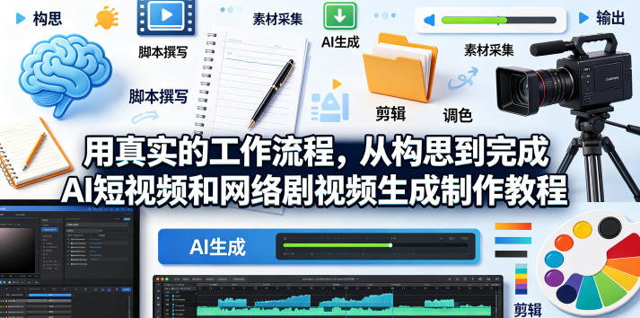 用真实的工作流程，从构思到完成AI短视频和网络剧视频生成制作教程-中英字幕-小二项目网
