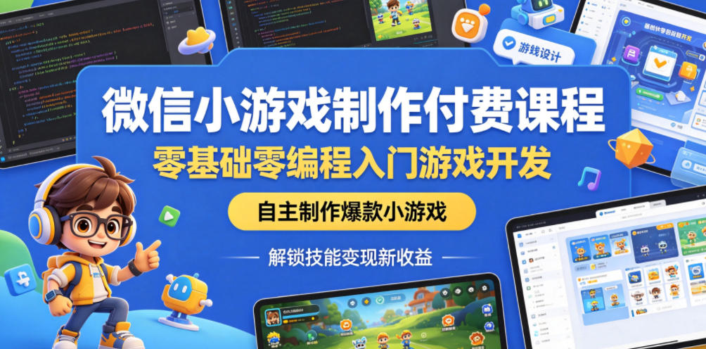 微信小游戏制作付费课程，零基础零编程入门游戏开发，自主制作爆款小游戏，解锁技能变现新收益-小二项目网