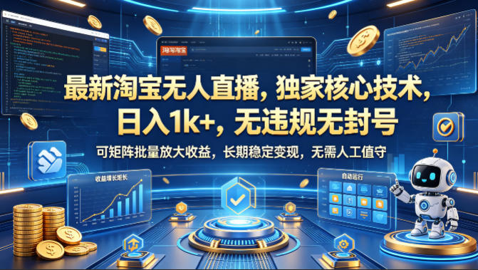 最新淘宝无人直播，独家核心技术，日入1k+，无违规无封号，可矩阵批量放大，长期稳定，无需人工值守【揭秘】-小二项目网