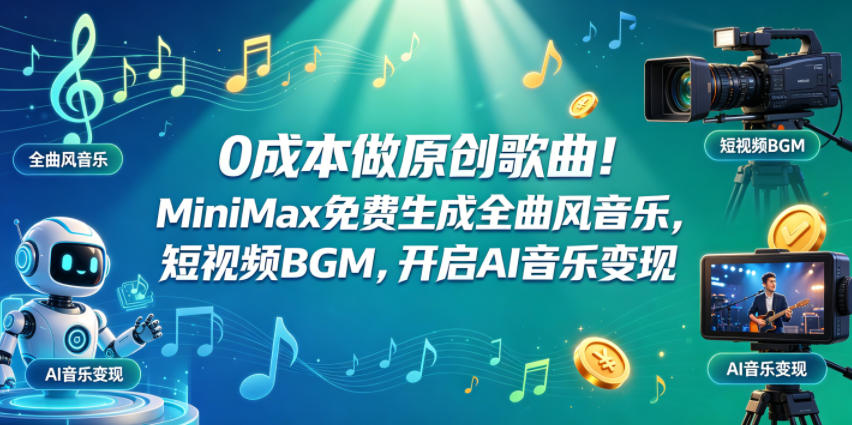 0成本做原创歌曲！MiniMax免费生成全曲风音乐，短视频BGM，开启AI音乐变现-小二项目网