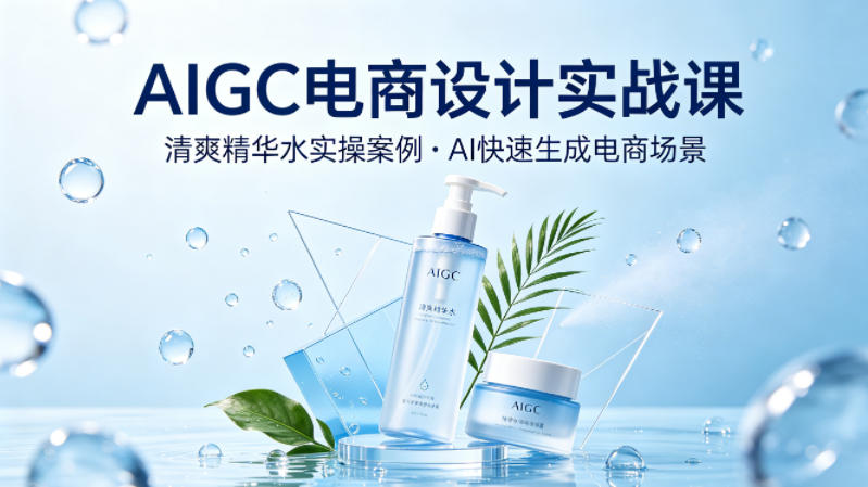 AIGC电商设计实战课，以清爽精华水为实操案例，教你用AI快速生成电商场景-小二项目网