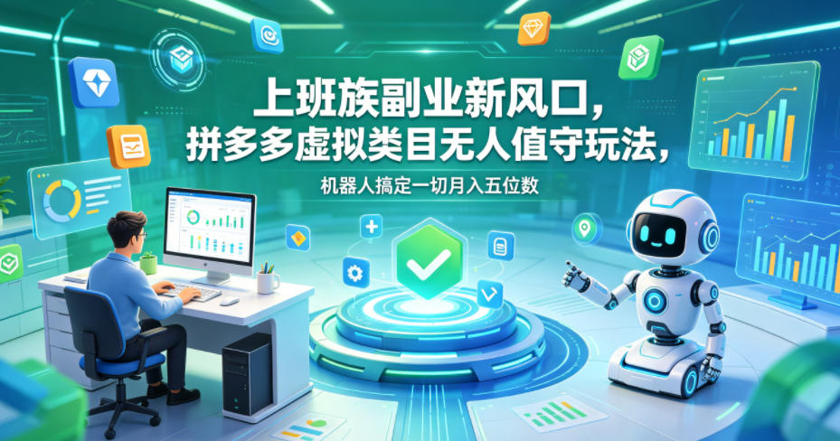 上班族副业新风口，拼多多虚拟类目无人值守玩法，机器人搞定一切月入五位数【揭秘】-小二项目网