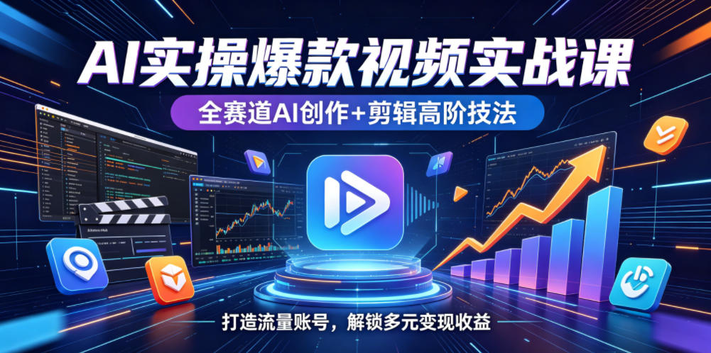 AI实操爆款视频实战课，全赛道AI创作+剪辑高阶技法，打造流量账号，解锁多元变现收益-小二项目网